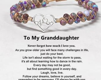 Jasper Heart Granddaughter Bracelet: Gemstone Beaded Friendship Jewelry