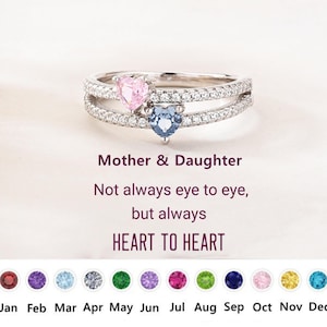 Personalisierte Zwei Herzen Birthstone Doppelbandring, Mutter und Tochter immer Herz zu Herz Ring, Tochter Geburtstagsgeschenk, Mama Weihnachtsgeschenk