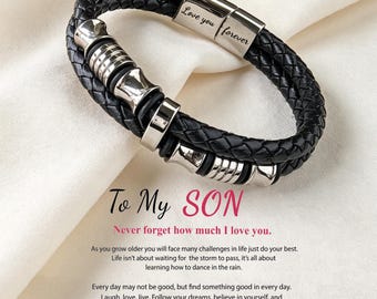 Engraved Leather Men's Bracelet, Gift for Son, Stainless Steel Clasp, Graduation Gift