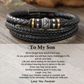 To My Son, Engraved Braided Men's Leather Bracelet, Graduation Gift For Him