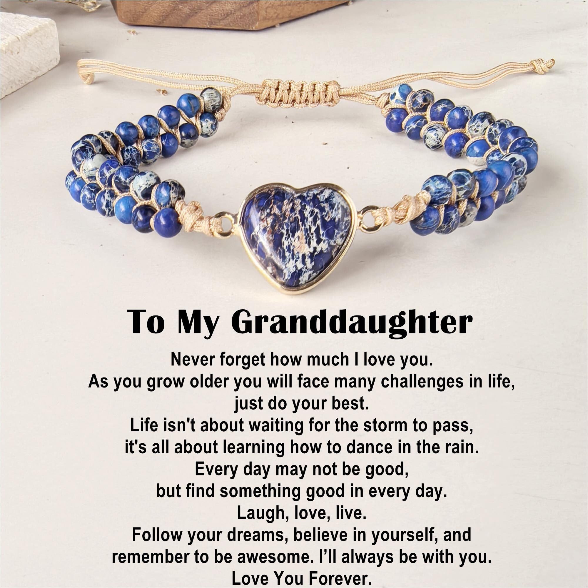 Granddaughter Jasper Heart Bracelet: Woven Friendship Jewelry Gift
