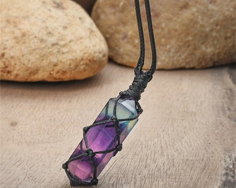 Rainbow Fluorite crystal spiritual protection necklace