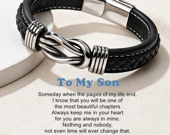 Braided Leather Bracelet for Son: Mother Son Gift, Stainless Steel Clasp