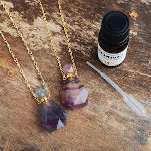 Regenboogfluoriet etherische olie diffuserketting: edelsteen parfumflesje