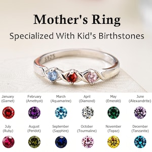Personalized Birthstone XOXO Ring: Sterling Silver Mama Ring