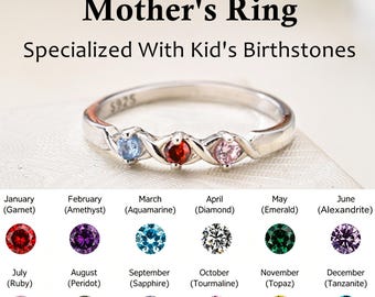 Personalized Birthstone XOXO Ring: Sterling Silver Mama Ring
