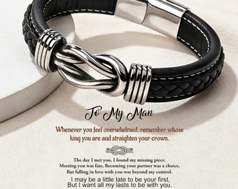 Leren heren Infinity-knooparmband, cadeau echtgenoot, verjaardagscadeau