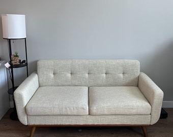 Love Seat Sofa: Sturdy and Simple to Assemble Button Tufted Upholstered Small Couch for Bedroom