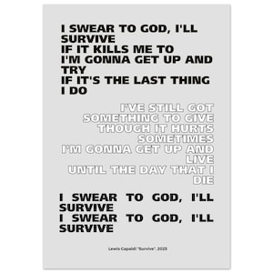 Lewis Capaldi – “Survive” (2025) – Fine Art Lyric Poster