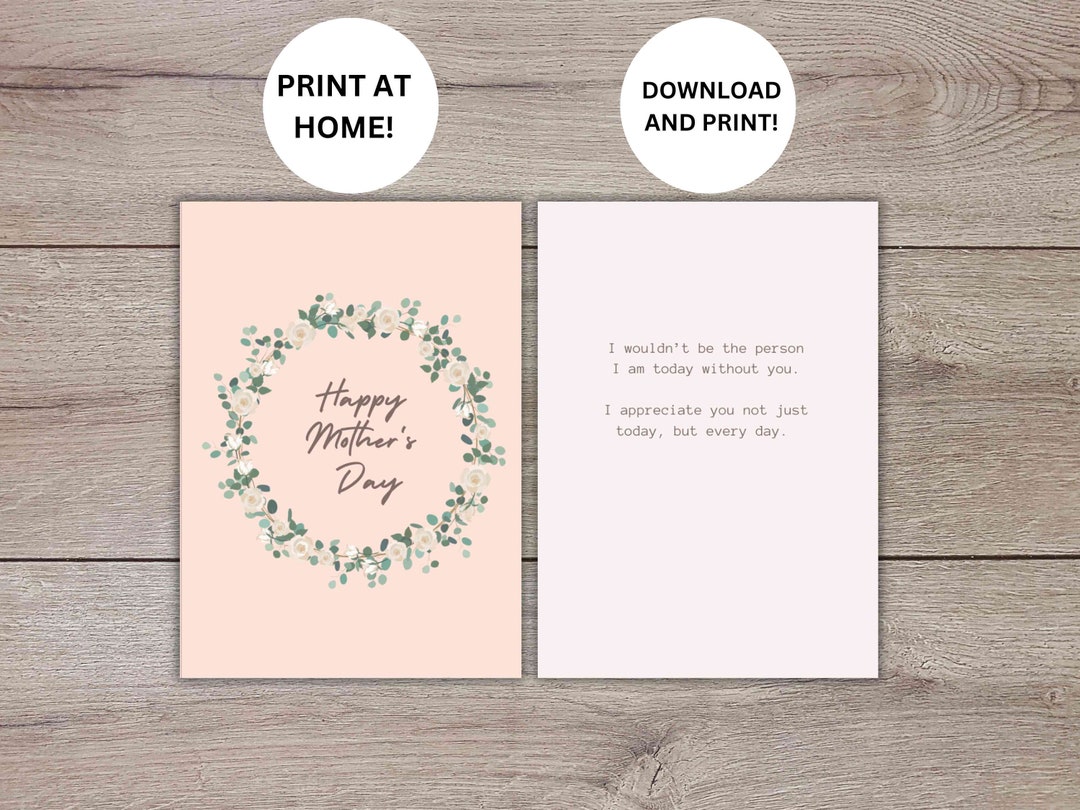 Digital Printable Mothers Day Card, Instant Download Printable Mothers ...