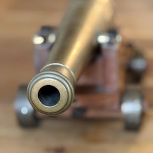 RARE, c.1700&#39;s, Model Cannon, Mahogany Carriage,  15&quot; Solid Brass Barrel, Desktop Cannon, Replica
