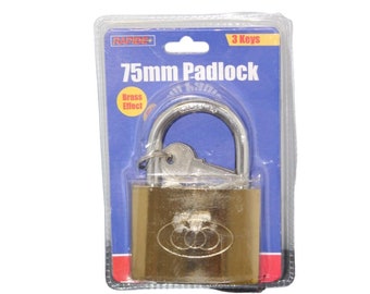 75mm Padlock (Brass Effect) with 3 keys by km warehouse.ltd