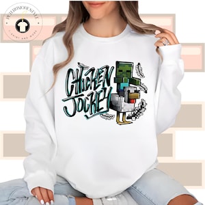 Chicken Jockey Sweatshirt, Funny Farm Hoodie, Perfect for Gamers and Animal Lovers, Gamer Gift, Cartoon Graphic T-shirt For Chicken Lovers