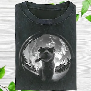 Funny Cigar Cat Fisheye Graphic Tee, Funny Cat Gang Graphic T-Shirt, Funny Tee, Meme Shirt, Unisex Meme Gift For Her and Him