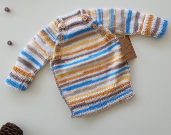 Handgestrickter Babypullover, Multicolor, Knopfleiste, *einzigartig*, Frühling & Herbst