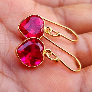 Handmade Ruby Earring: 18k Solid Gold Dangle Drop  Natural Gemstone Jewelry