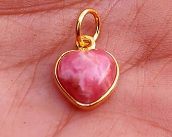 Rhodochrosite 22K Gold Plated Heart Pendant, Gemstone 925 Sterling Silver Pendant, Rhodochrosite Pendant For Necklace, Handmade Jewelry