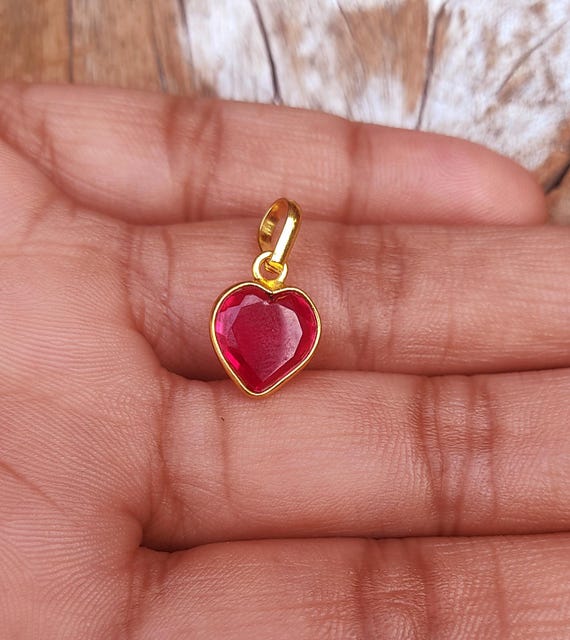 Pendentif Cœur Or 18k Avec Rubis Synthétique - Collier Mi-long, Occasion, Bijou D'occasion