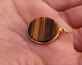 Tiger's eye  22K Gold Plated Pendant, Gemstone Charm, 925 Sterling Silver Pendant, Natural Tiger's eye Pendant Necklace, Handmade Jewelry