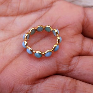 Larimar Band Silver Ring, Eternity Ring, 22k Gold Plated 925 Sterling Silver Ring, Natural Larimar Band Ring, Gemstone Larimar Handmade Ring