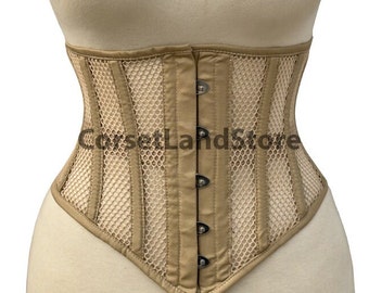 Corsetto per allenamento in vita da donna Skin, corsetto con stecche in acciaio, corsetto modellante sottoseno per dimagrire, corsetto in rete beige/pelle