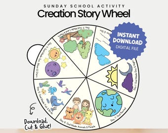 Creation Story Wheel Craft | Genesis 1 & 2 Bible Activity for Kids | Sunday School Printable