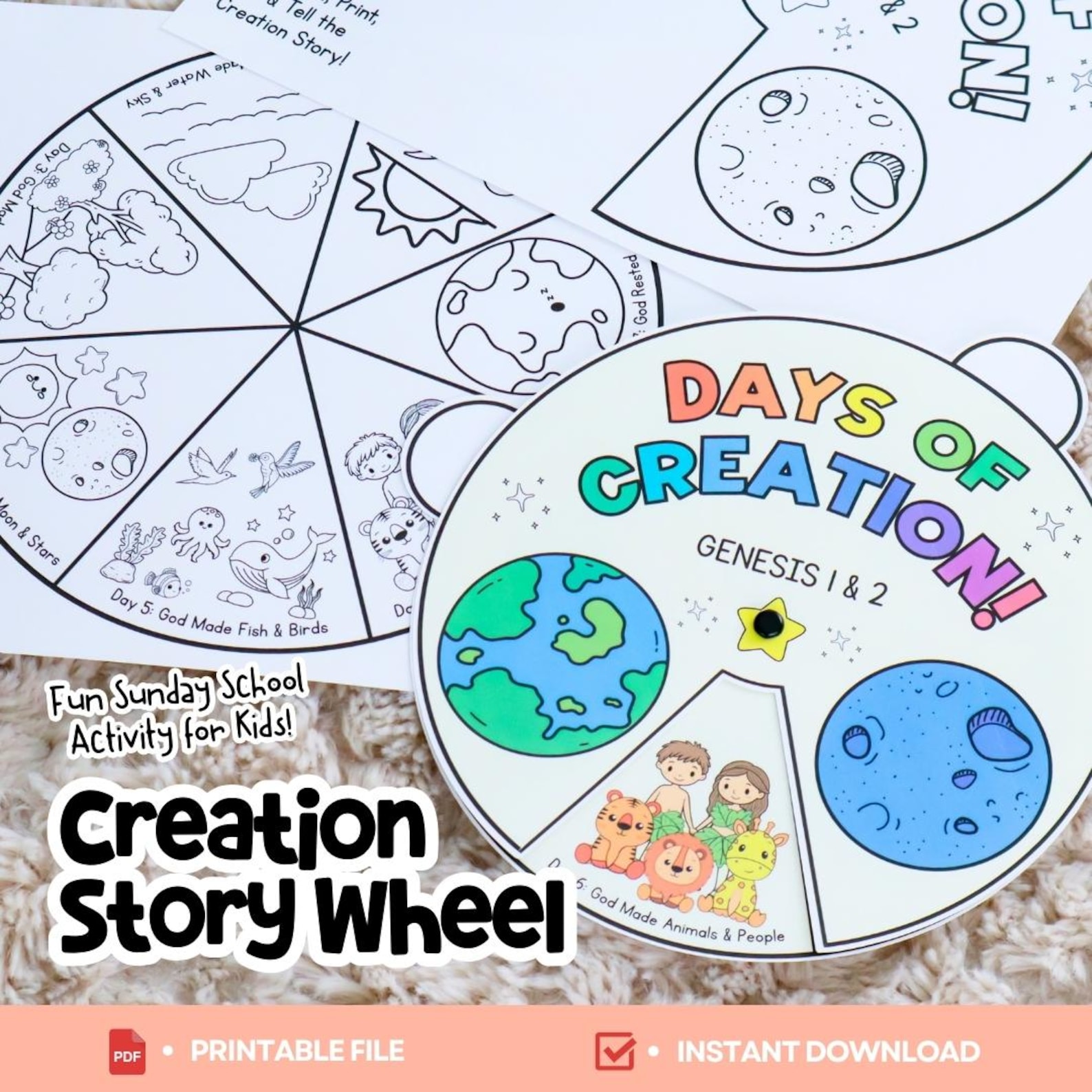 Creation Story Wheel Craft | Genesis 1 & 2 Bible Activity for Kids ...