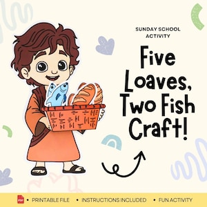 Jesus Feeds the Five Thousand | Five Loaves, Two Fish Printable Bible Craft for Kids | Sunday School Activity