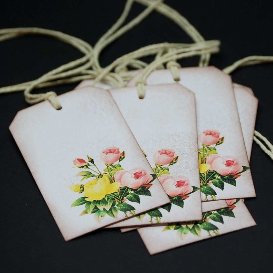 Pink and Yellow Victorian Rose Bouquet, Gift Hang Tags, Set of 8 - Etsy