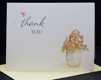 Flower Pot and Dragonfly, Thank You greeting cards, set of 10