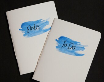 Watercolor Splash, sky blue, set of 2, note pads, personalized, jotters, mini journal, mini notebook, pocket size, custom, to do lists