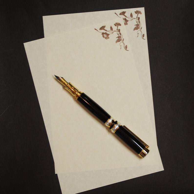 letter writing set fine stationery set lined or unlined hand written letters Morning Glory 8.5 x 5.5 inches corner border 30 pieces
