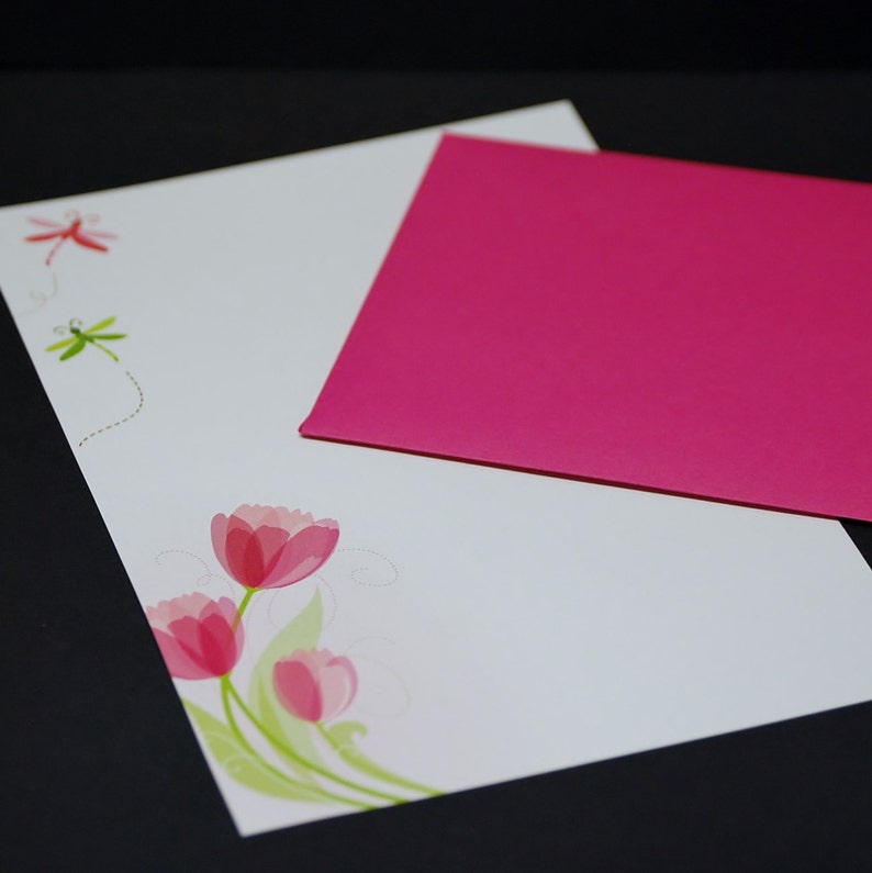 Pink Tulips fine writing set stationery set hand written letters 30 pieces letter writing set