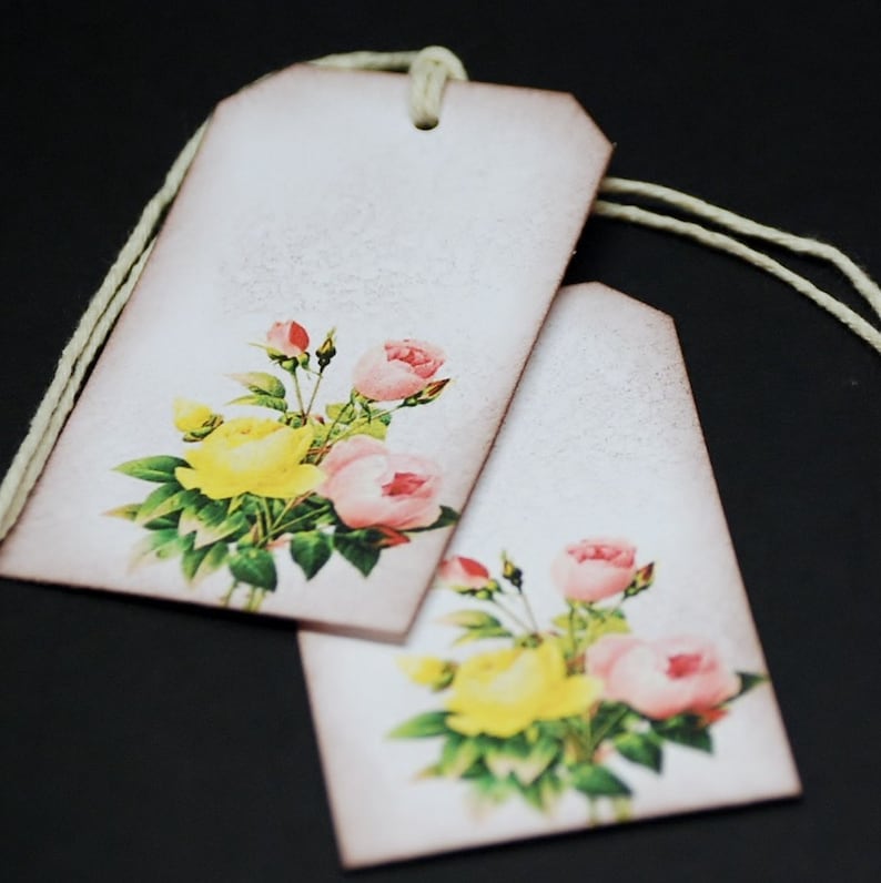 Pink and Yellow Victorian Rose Bouquet, Gift Hang Tags, Set of 8 - Etsy