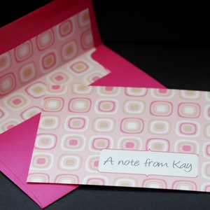 Funky Pink Squares, cartes plates personnalisées, ensemble de 12, papeterie sociale, ensemble d'écriture de lettres, correspondance personnelle, notes plates