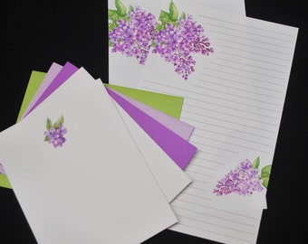 Purple Lilac Bloom, stationery set, 5.5 x 8.5, spring floral, letter writing set, stationary, 30 pieces, lined, unlined, pen pal, snail mail