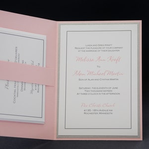 Pink Champagne and Silver Traditional Elegance, pocketfold wedding invitation suite, sample set image 2