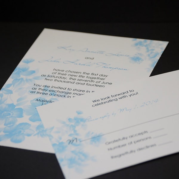 Watercolor Floral in Robin's Egg Blue, wedding invitation sample set