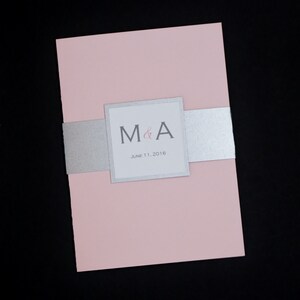 Pink Champagne and Silver Traditional Elegance, pocketfold wedding invitation suite, sample set image 1