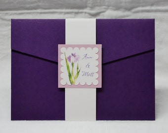 Watercolor Iris, pocketfold wedding invitation suite, sample set