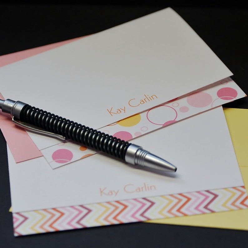 Dots And Pinking set of 6 personalized or customized coordinating greeting cards