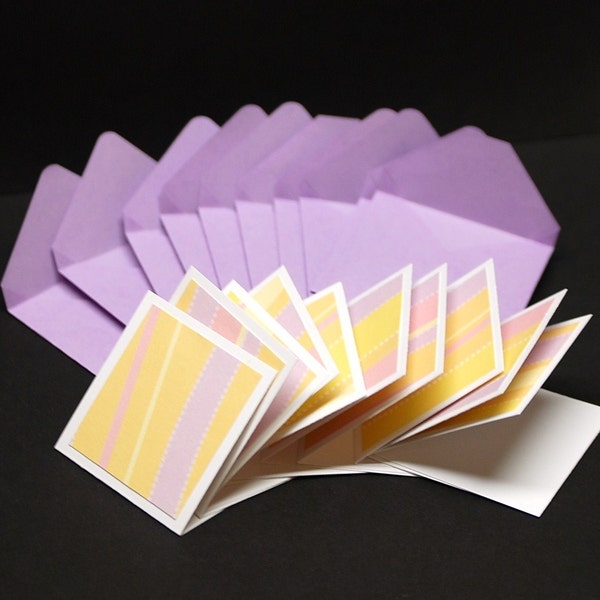 Sherbet Swirl, 9 folded mini notes, handmade lavender envelopes, set of 9 tiny cards