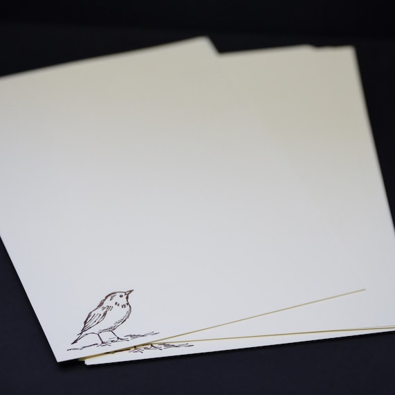 Little Brown Bird, hand stamped stationery set, 5.5 x 8.5, simple bird, letter writing set, hand written letters, 30 pieces, lined, unlined
