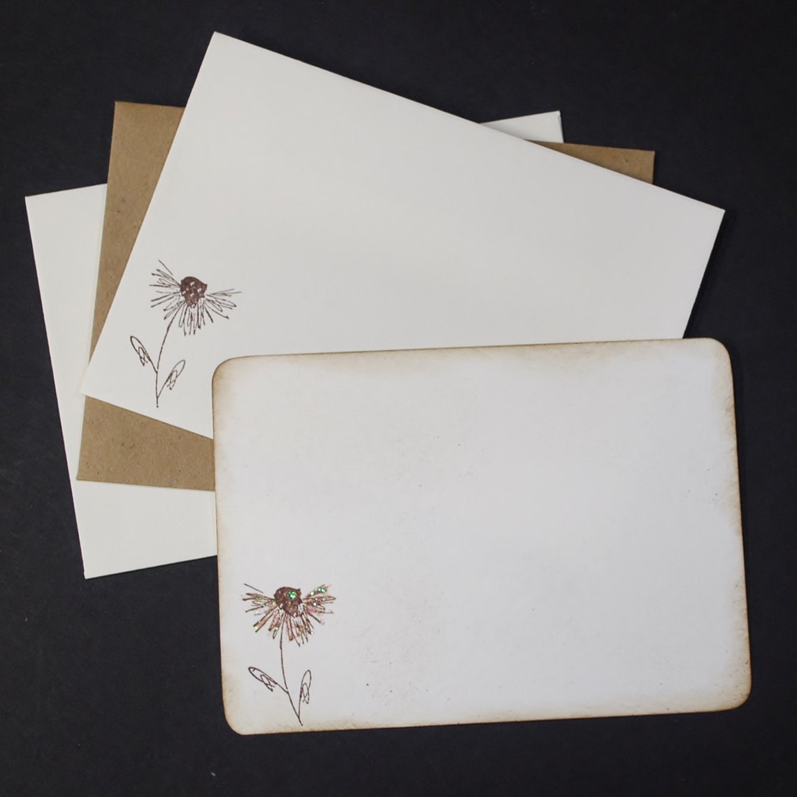 Glitter Scribble Flower Floral Flat Cards Stationery Set | Etsy