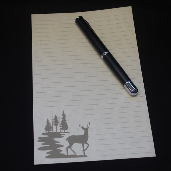 Deer Silhouette, masculine stationery set, 5.5 x 8.5, writing set, pen pal letter, outdoors, lined, unlined, parchment paper, snail mail