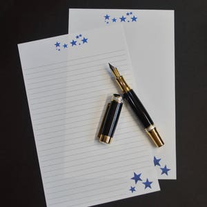 Celestial, stationery set, 5.5 x 8.5, letter writing set, 30 pieces, handwritten letters, lined, unlined, pen pal, snail mail, blue stars