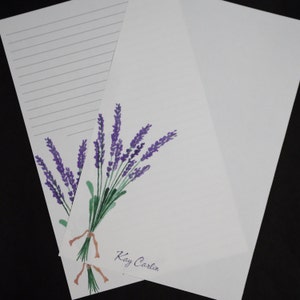 Fresh Cut Lavender, stationery set, 5.5 x 8.5, letter writing set, personalized, 30 pieces, lined, unlined, purple watercolor flowers, notes