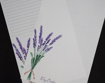 Fresh Cut Lavender, stationery set, 5.5 x 8.5, letter writing set, personalized, 30 pieces, lined, unlined, purple watercolor flowers, notes
