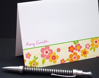 Summer Blooms, personalized note cards, set of 6