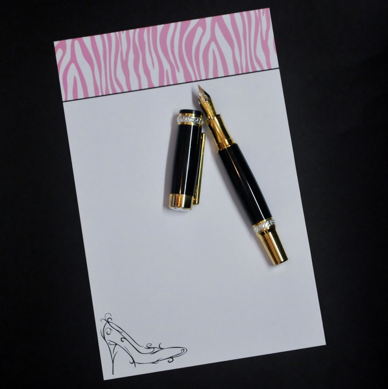 hand written letter stationery set snail mail letter writing set 30 pieces Diva fine writing set pink zebra with black high heel shoe